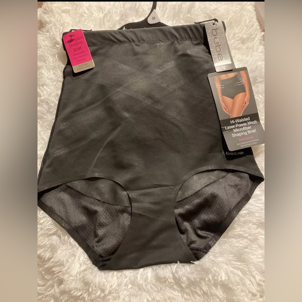 NWT BEBE BRIEF Black High Waisted Laser Power Microfiber Sexy